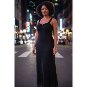 Bari Jay Womens Black Ruched Bodice Spaghetti Strap Formal Gown Maxi Dress